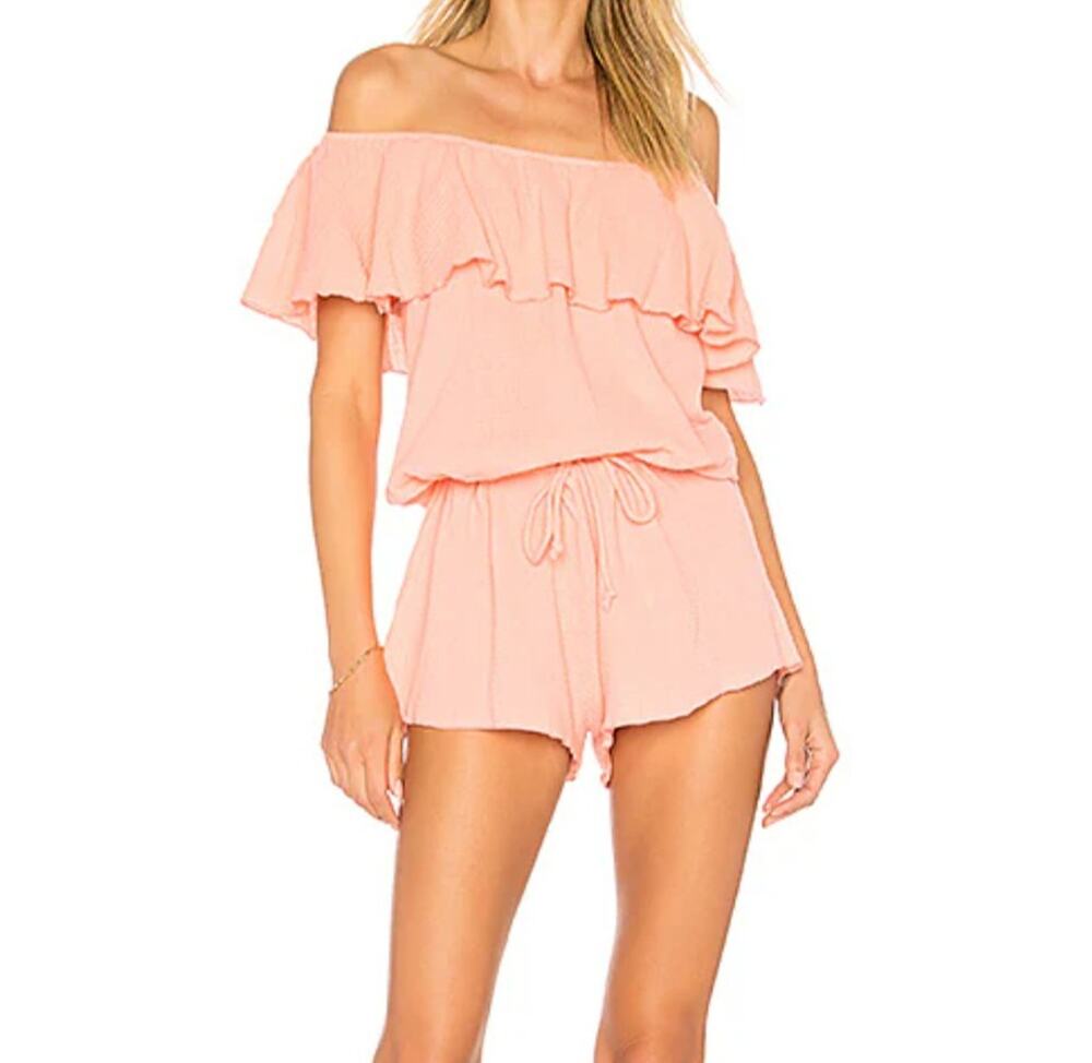 Eberjey Revolve Cotton Nomad Tula Romper Size Medium/Large Peach Pink Ruffle